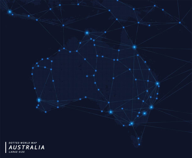 cyfrowa mapa punktowa skoncentrowana na australii. - bali cartography map island stock illustrations