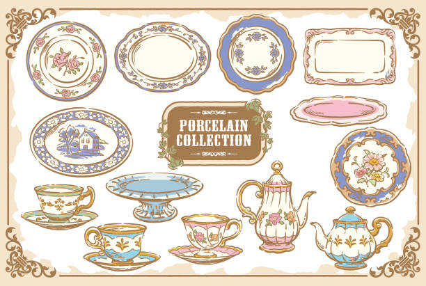 porcelana01 - tea cup cup old fashioned china stock illustrations