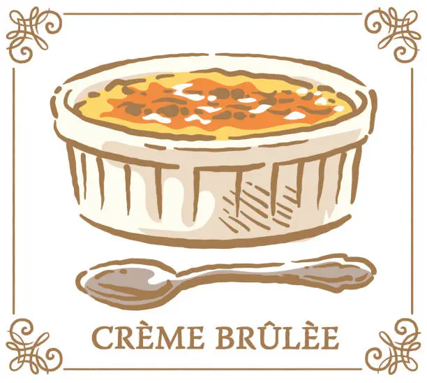 Vector illustration of Traditional dessert. Creme Brulee. Vector illustration.