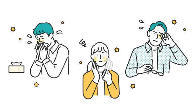 Vector illustration of People suffering from pollen symptoms