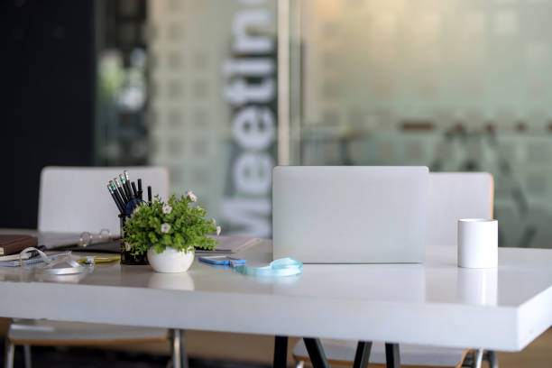 istock Modern workplace with laptop. Private business office. 1367946272