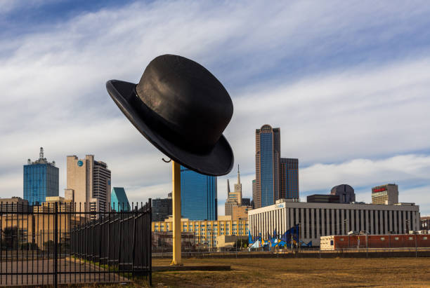 Dallas, Texas, USA - January 30th, 2022: Big British Bowler Hat in Empty Lot by Artist Keith Turman