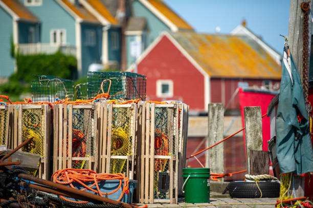 Lobster traps in Peggy's Cove stock photo