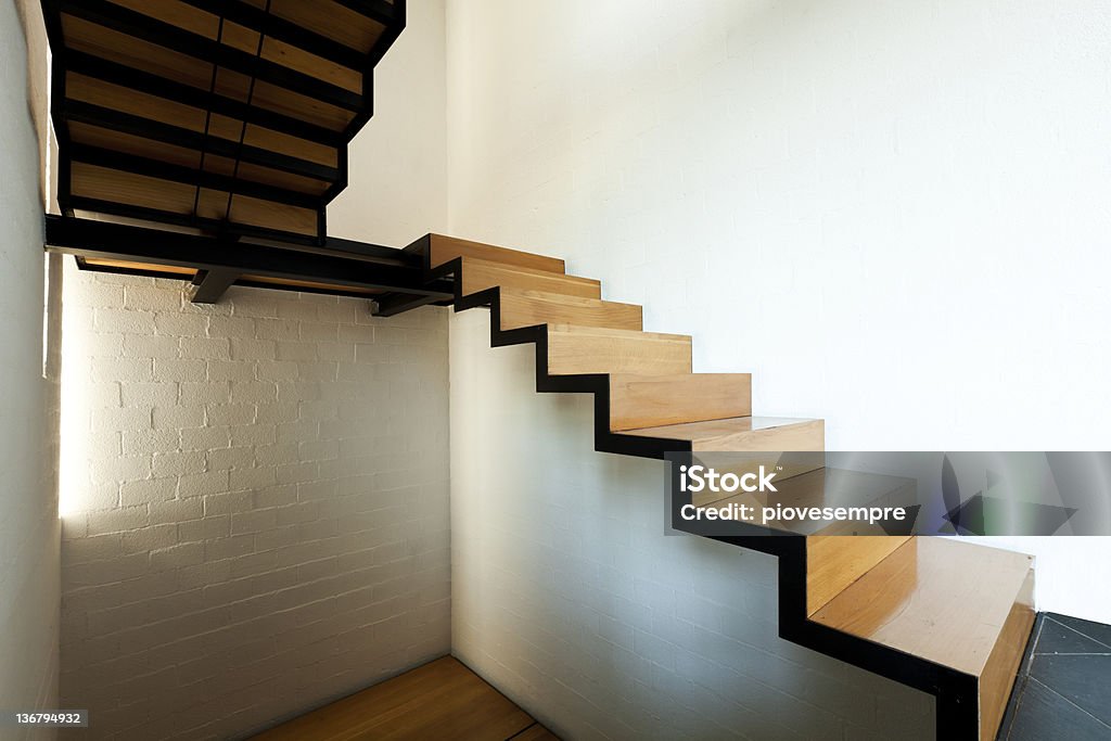 interior modern villa, wooden staircase Apartment Stock Photo