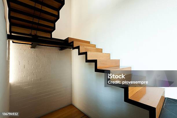 Interior Modern Villa Wooden Staircase Stock Photo - Download Image Now - Apartment, Architecture, Design