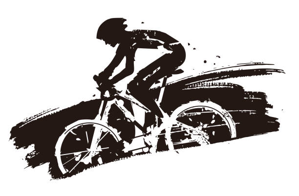 ilustraciones, imágenes clip art, dibujos animados e iconos de stock de ciclista de montaña a toda velocidad. - cyclo cross