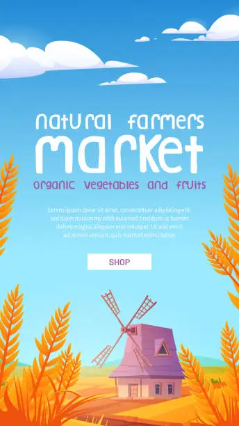 Vector illustration of Natural farmer market cartoon web banner, promo