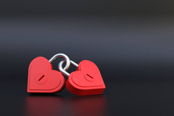 istock Valentine background design with heart shape master key. 3D rendering. 1367953479