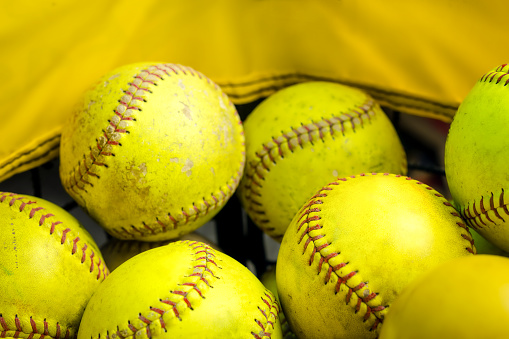 Softball isolated on white. Leather and seam details are visible  Clipping path included