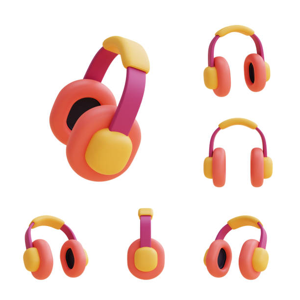 istock Set of  headphone,minimal style,Flat lay.3d render. 1367955130