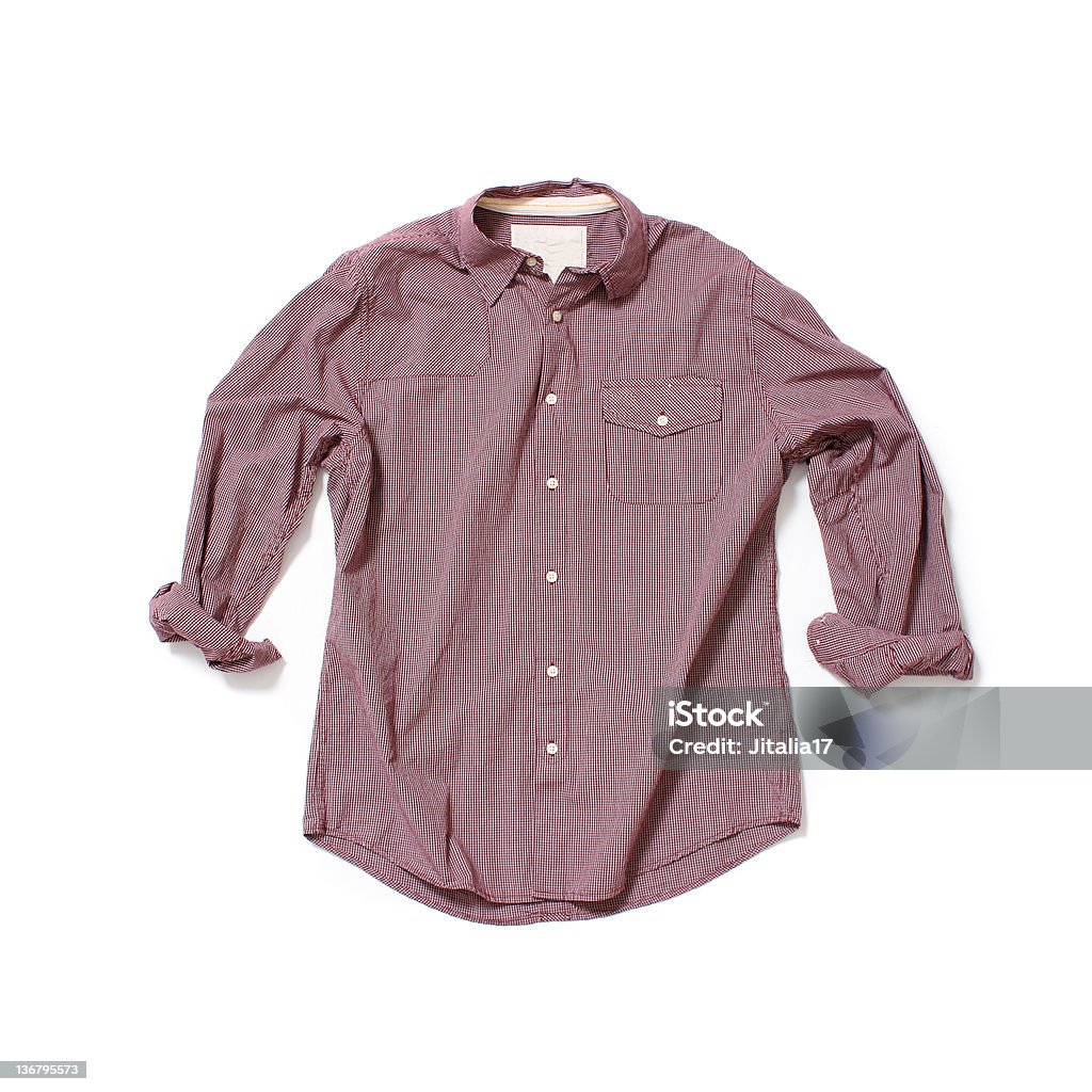 Red Button-Down Shirt on White Background A red-checkered shirt isolated on a white background. Button Down Shirt Stock Photo