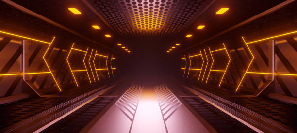 istock Red futuristic scifi space hangar tunnel corridor 3d illustration 1367955964