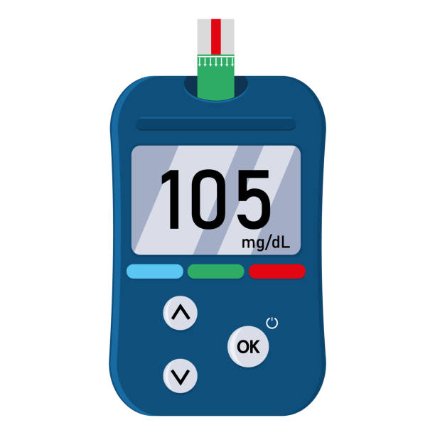 포도당 계측기, 혈당 측정 장치, 컬러 벡터 절연 일러스트레이션 - diabetes high up blood sugar test glucose stock illustrations