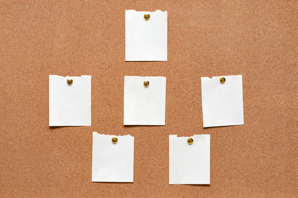 istock Blank paper notes are pinned to a cork board. Copy space. 1367956803