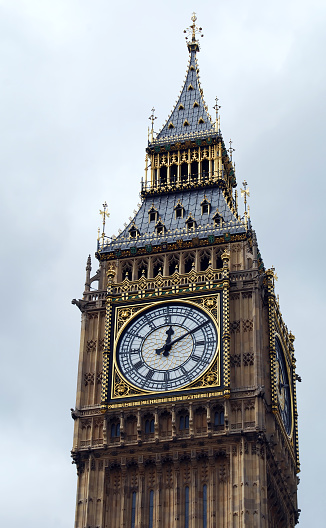 Famous Big Ben, also known as Elizabeth Tower, clock tower at the Palace of Westminster in London, United Kingdom, UK. Landmark of London.