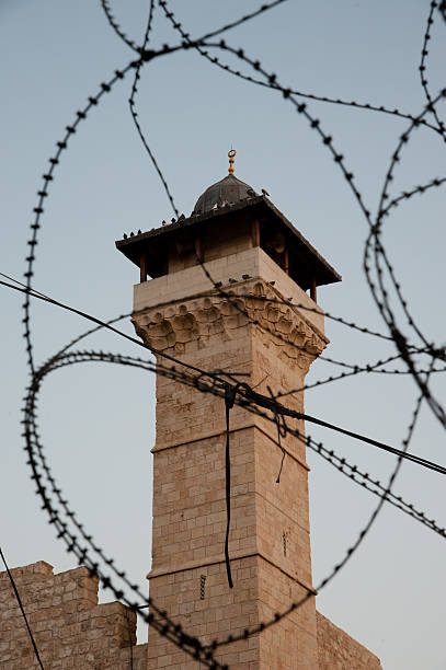 アル ibrahimi モスクの尖塔、ばら線 - mt abraham ストックフォトと画像