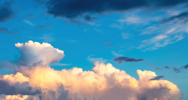 istock Twilight light color the cloudy sky. Cloud on blue sky background. Cloudscape grey and orange shade. 1367965038