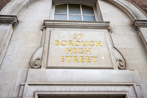 Borough High Street in Southwark, London , showing number 27, near London Bridge.