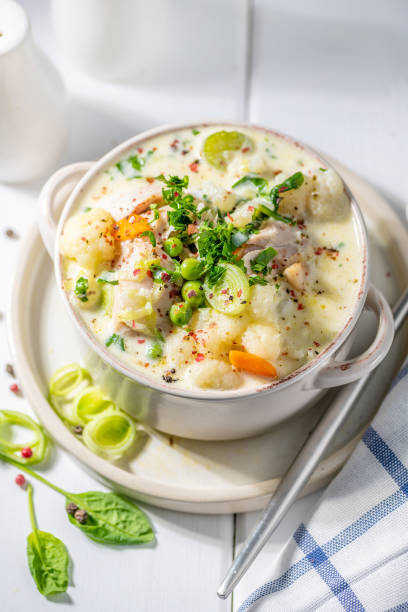 istock Thick creamy chicken soup with vegetables. 1367967230