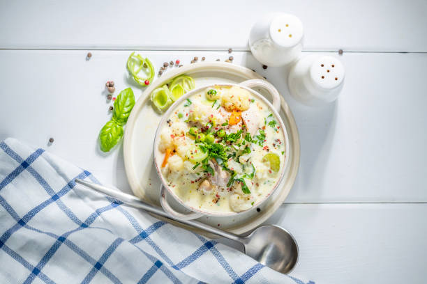 istock Thick creamy chicken soup with vegetables. 1367967231