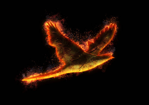 istock Illustration of a fire bird flapping in the dark 1367967829