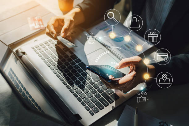 istock Businessman with mobile smartphone in hand paying online and shopping on virtual interface global network, online banking and digital marketing. 1367968857