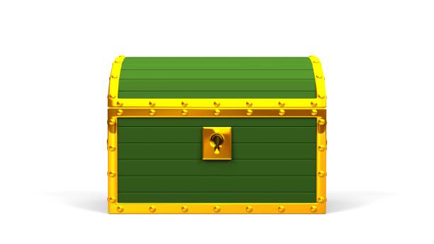 istock Green treasure chest on white background. 1367970089