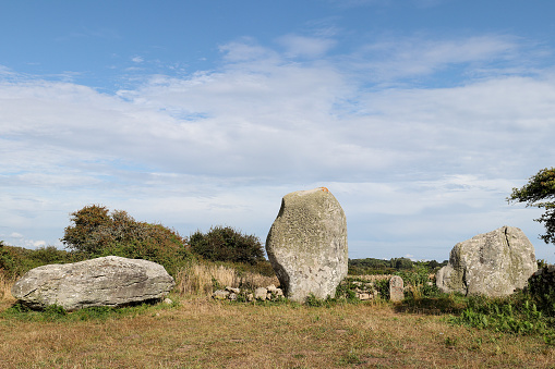 Menhirs of the Vieux-Moulin - Old Mill - megalithic landmark near Plouharnel in Brittany, France