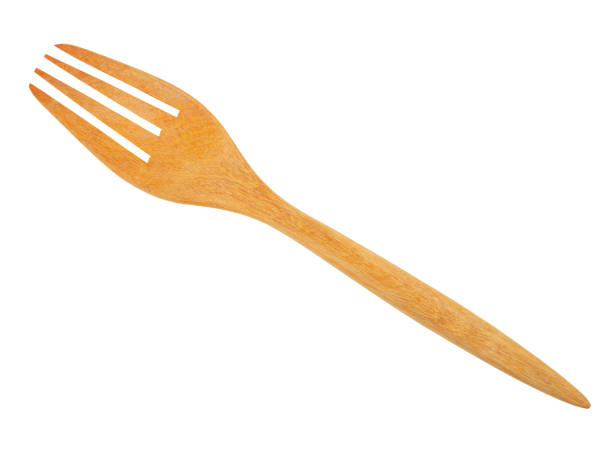 istock Top view of blank wooden fork isolated on white background. 1367975543
