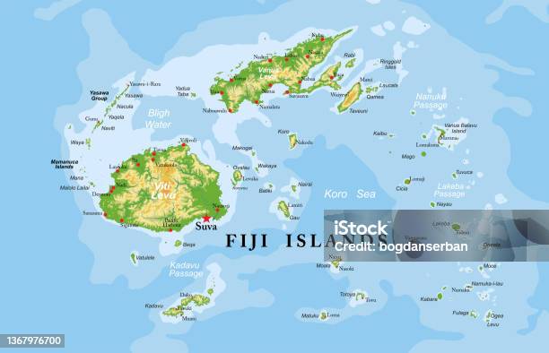 Fiji Islands Highly Detailed Physical Map Stock Illustration - Download Image Now - Fiji, Map, Island