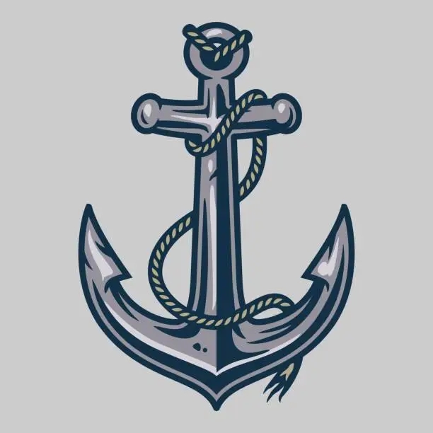 Vector illustration of Marine retro element for logo with anchor and rope