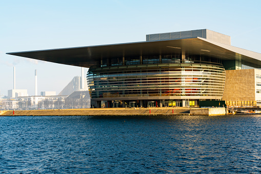 Copenhagen. Denmark - Oct. 28th 2021: Copenhagen opera house on the waterfront on a bright sunny day.