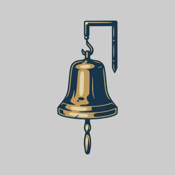 Vector illustration of Marine nautical ship bell in vintage style