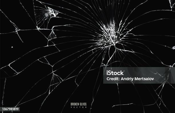 Broken Glass With Realistic Cracks Black Color Cracked Screen Texture For Your Design Goals Editable Vector Illustration Stock Illustration - Download Image Now