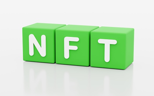 Ilustración 3d de NFT, token no fungible photo