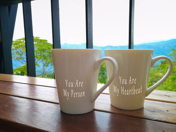 istock Text on two porcelain cups facing the mountain view 1367983851