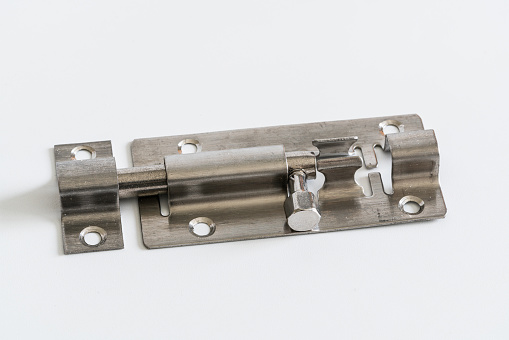 silver door latch.metal pins