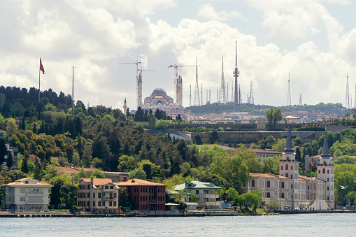 Coastline Of Cengelkoy And Construction Of Camlica Mosque at Background, April 2016, Istanbul, Turkey