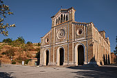 Cortona, Arezzo, Tuscany, Italy: the Basilica of Santa Margherita, neo-gothic style, Roman Catholic church, located on the hilltop of the ancient Tuscan town