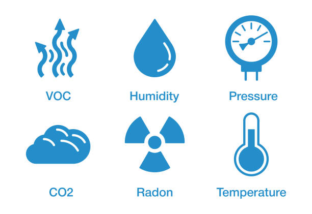 illustrations, cliparts, dessins animés et icônes de ensemble d’icônes du moniteur de qualité de l’air à domicile - environmental indicator