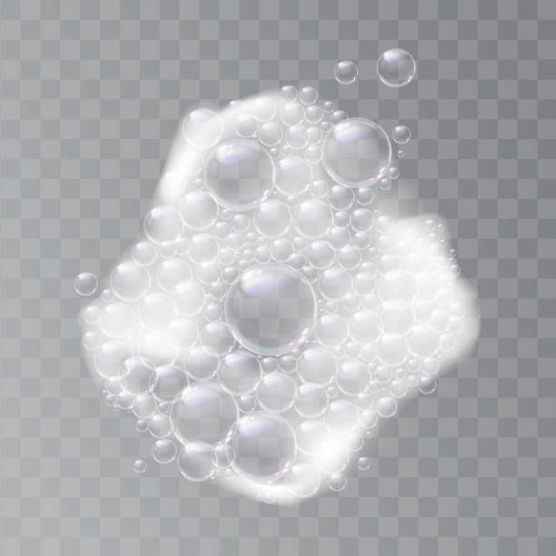 stockillustraties, clipart, cartoons en iconen met soapy water with bubbles, lather liquid washing and cleaning, hygiene and cleanliness. vector splashes and soap detergent, bubbly foamy water. suds isolated on transparent background, realistic foam - schuim
