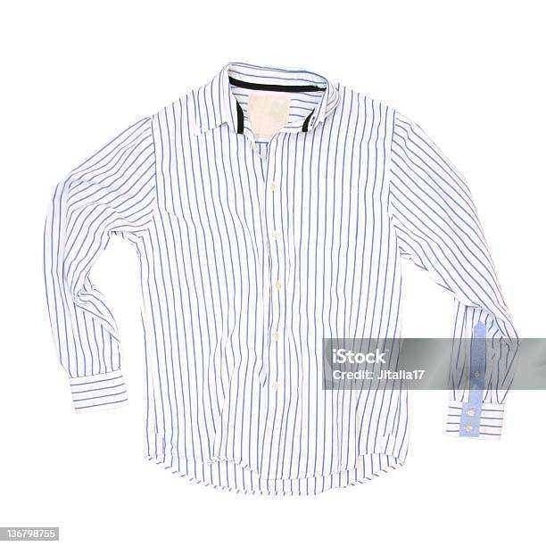 Listrado Camisa Azulfundo Branco - Fotografias de stock e mais imagens de Algodão - Algodão, Azul, Branco