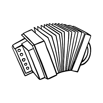 vector line drawing accordion music instrument, doodle one lineart .