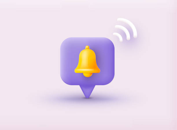 istock Notification bell icon. 3d render yellow ringing bell with new notification for social media reminder. 3D Web Vector Illustrations. 1367989911