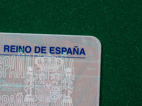 Marbella, Spain - January 21, 2022: Spanish driving license with green copy space