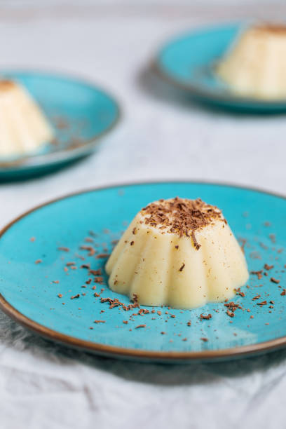 istock Vanilla pudding in blue porcelain plate 1367992729