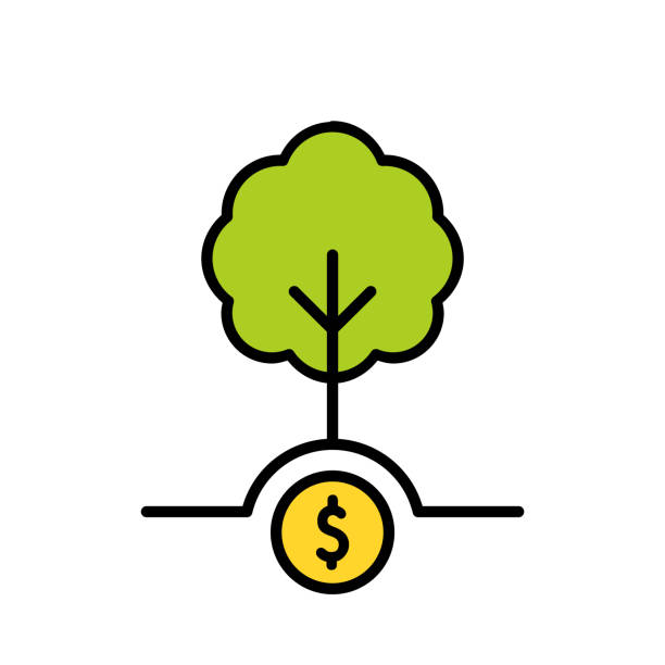 Carbon credit concept icon. Tree with a dollar coin. Carbon offset idea. Reduction of greenhouse gases emission. One credit permits the emission of one ton of CO2. Vector illustration, flat, clip art climate change money stock illustrations