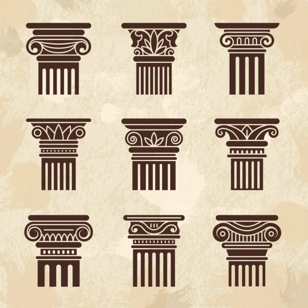 antyczne kolumny. starożytna architektura muzeum wystawa filary greckie ozdobne kolumny najnowsze wektorowe stylizowane ikony kolekcja - doric stock illustrations