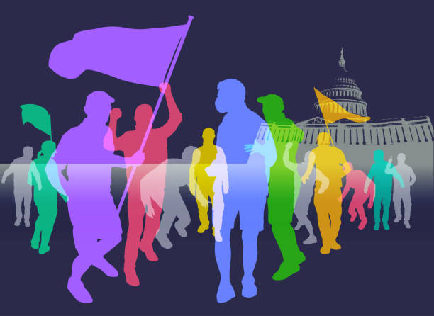 Rioters on Capitol Hill Colourful overlapping silhouettes of Protesters or Rioters on Capitol Hill, Washington, riot, protest, impeachment stock illustrations