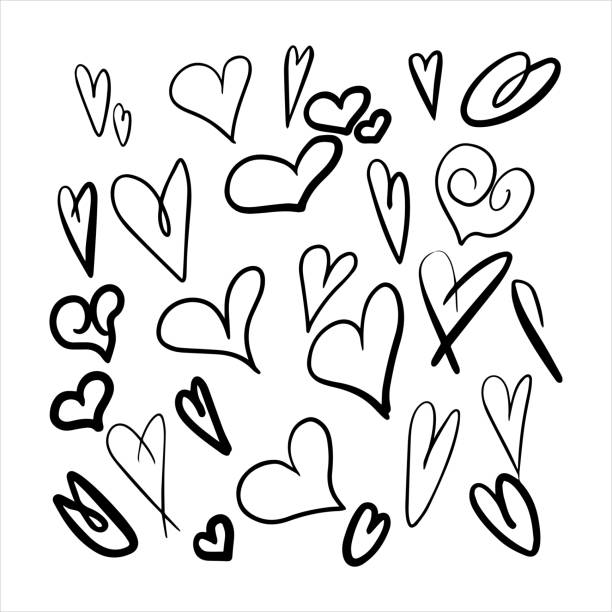 illustrazioni stock, clip art, cartoni animati e icone di tendenza di vector doodle cuori disegnati a mano set. parla nuvole che disegnano illustrazioni. - valentines day heart shape backgrounds star shape